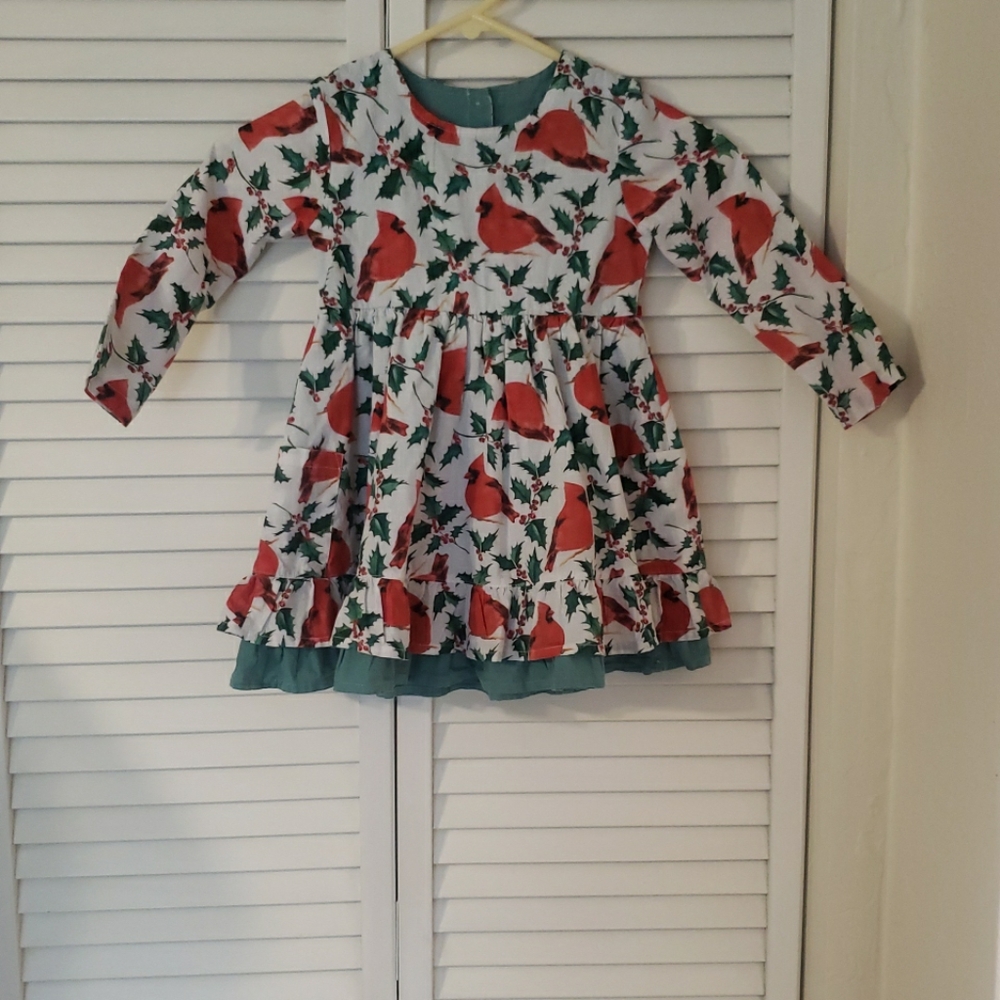 Charming Holiday Kids Dress with Red and Green Design